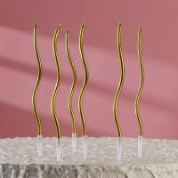 Свечи для торта С Днём Рождения 6 шт коктейльные золото 11см 1/100