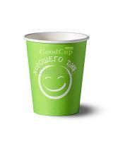Стакан бумажный для горячего 350мл d-90 Хорошего дня салатовый 50/1000
