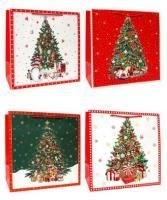 НГ Пакет подарочный бумажный (38х38х20) люкс Елочки 1/12