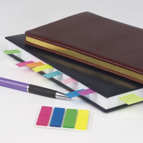 Закладки клейкие пластиковые 12х45мм 4 цв х25л неон STAFF 1/30/540