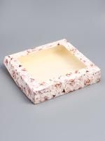 Подарочная коробка с окном 20х20х4см Пионы 1/20/700