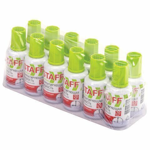 Корректирующая жидкость штрих 20мл флакон с кисточкой быстросохнущая STAFF EVERYDAY  1/12/576 (Клиен
