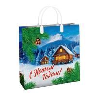НГ Сумка пластиковая (30х30)-150 Домики в горах Интерпак 1/40