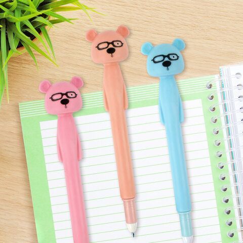 Ручка фигурная шариковая мягкий силиконовый корпус, ассорти, СИНЯЯ, 0,7мм ЮНЛАНДИЯ Мишка 1/12