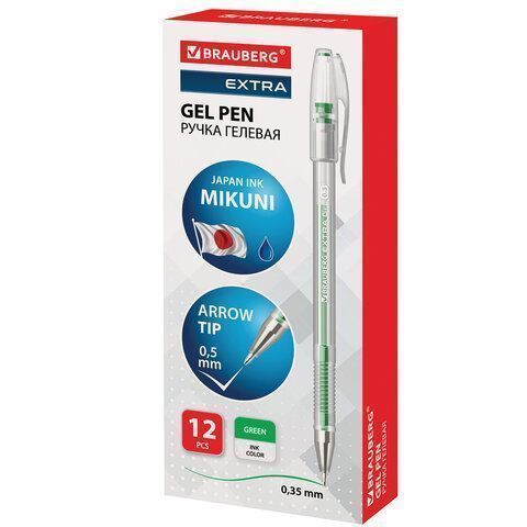 Ручка гелевая зеленая 0,5мм линия 0,35мм BRAUBERG EXTRA 1/12