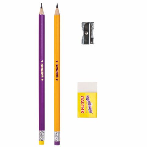 Набор карандашей ч/гр НВ 2шт ластик точилка блистер ЮНЛАНДИЯ ШКОЛЬНЫЙ 1/12