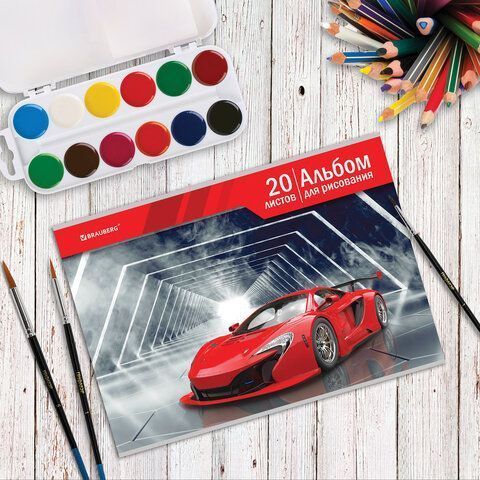 Альбом для рисования 20л А4 скоба, обложка картон Автомир BRAUBERG 1/20/60