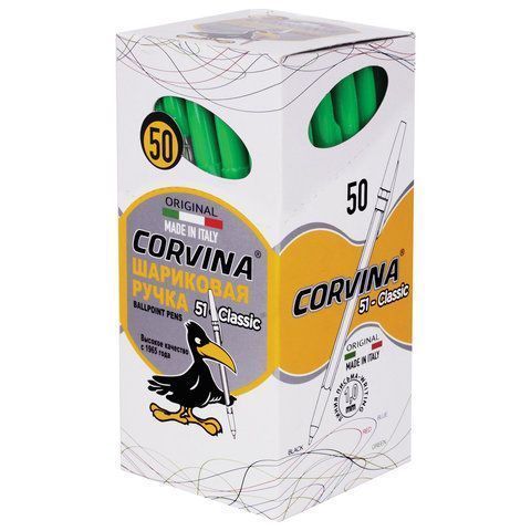 Ручка шариковая зеленая узел 1мм линия 0,7мм корпус прозрачный CORVINA Classic 1/50