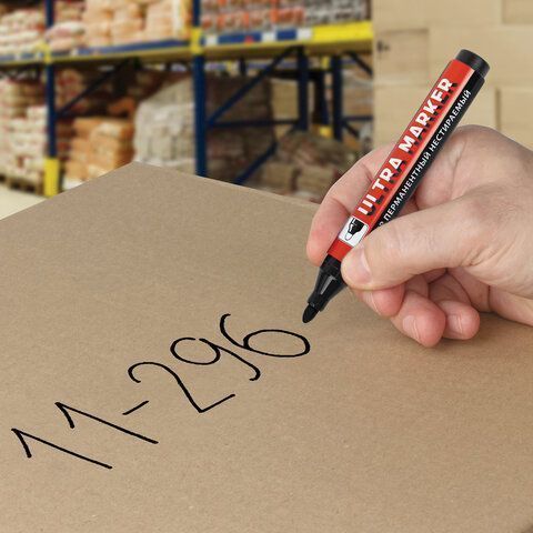 Маркер перманентный ULTRA MARKER, ЧЕРНЫЙ, 3,5 мм, с клипом, BRAUBERG 1/12