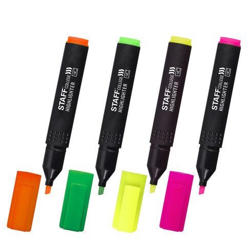 Текстмаркеры НАБОР 4шт 1-4мм ассорти STAFF STICK 1/48/288