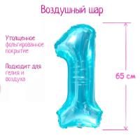 Шар фольгированный Цифра 1 65см прозрачно-бирюзовый 1/25/600 Шар фольгированный Цифра 1 65см прозрачно-бирюзовый 1/25/600