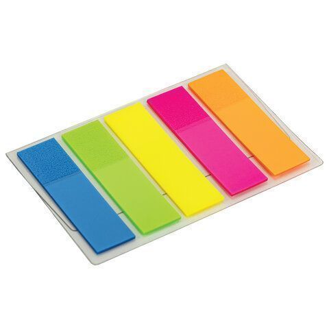 Закладки клейкие пластиковые 45х12мм 5цв.х20л неон STAFF 1/48