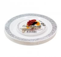 Тарелка пластиковая d-230 белая с серебряной ажурной каймой Compliment ламинированная (12шт) 1/20 Тарелка пластиковая d-230 белая с серебряной ажурной каймой Compliment ламинированная (12шт) 1/20