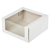 Коробка для торта с окном 225х225х110мм картонная белая ForGenika SHELF I 10/50 Коробка для торта с окном 225х225х110мм картонная белая ForGenika SHELF I 10/50