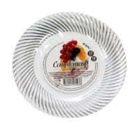 Тарелка пластиковая d-180 белая с серебряной волной Complement ламинированная (12шт) 1/20 Тарелка пластиковая d-180 белая с серебряной волной Complement ламинированная (12шт) 1/20