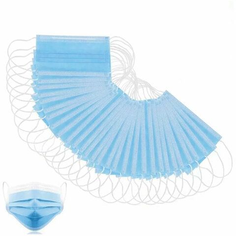 Маски медицинские комплект 50шт 3-х слойные одноразовые голубые СМЗ 1/50 Маски медицинские комплект 50шт 3-х слойные одноразовые голубые СМЗ 1/50