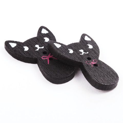 Пуговицы декоративные КОШЕЧКИ, дерево, 27*18мм, 16шт., черные, ОСТРОВ СОКРОВИЩ (вывод)