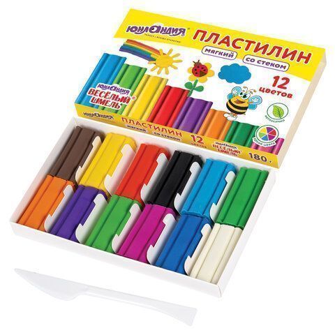 Пластилин 12цв 180г мягкий со стеком ЮНЛАНДИЯ Веселый шмель 1/32