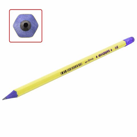 Карандаш ч/гр НВ пластиковый корпус ассорти с резинкой Юнландия 1/100