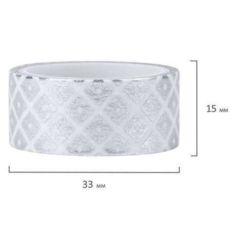 Клейкие WASHI-ленты д/декора с фольгой СЕРЕБ 15мм*3м, 7шт, рисовая бумага, ОСТРОВ СОКРОВИЩ