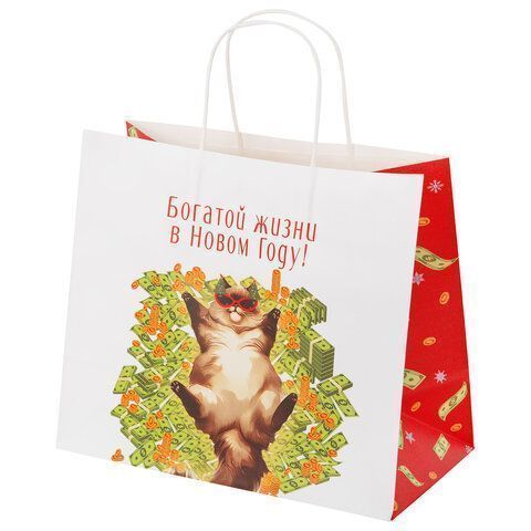 НГ Пакет подарочный крафтовый (28х24х14) Котики ЗОЛОТАЯ СКАЗКА 1/24/144